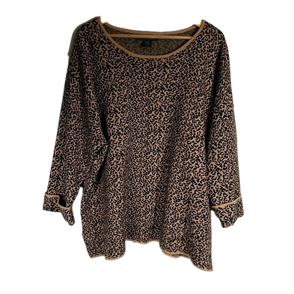 TAHARI Leopard Print Sweater 2X Boatneck Cuffed Sleeves Viscose Loose Fit Punk